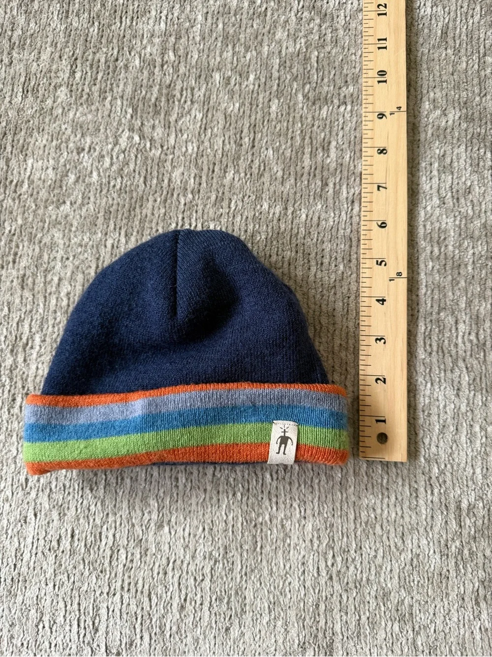 Smartwool Baby Toddler Merino Wool Beanie Navy Rainbow Stripe Winter Hat